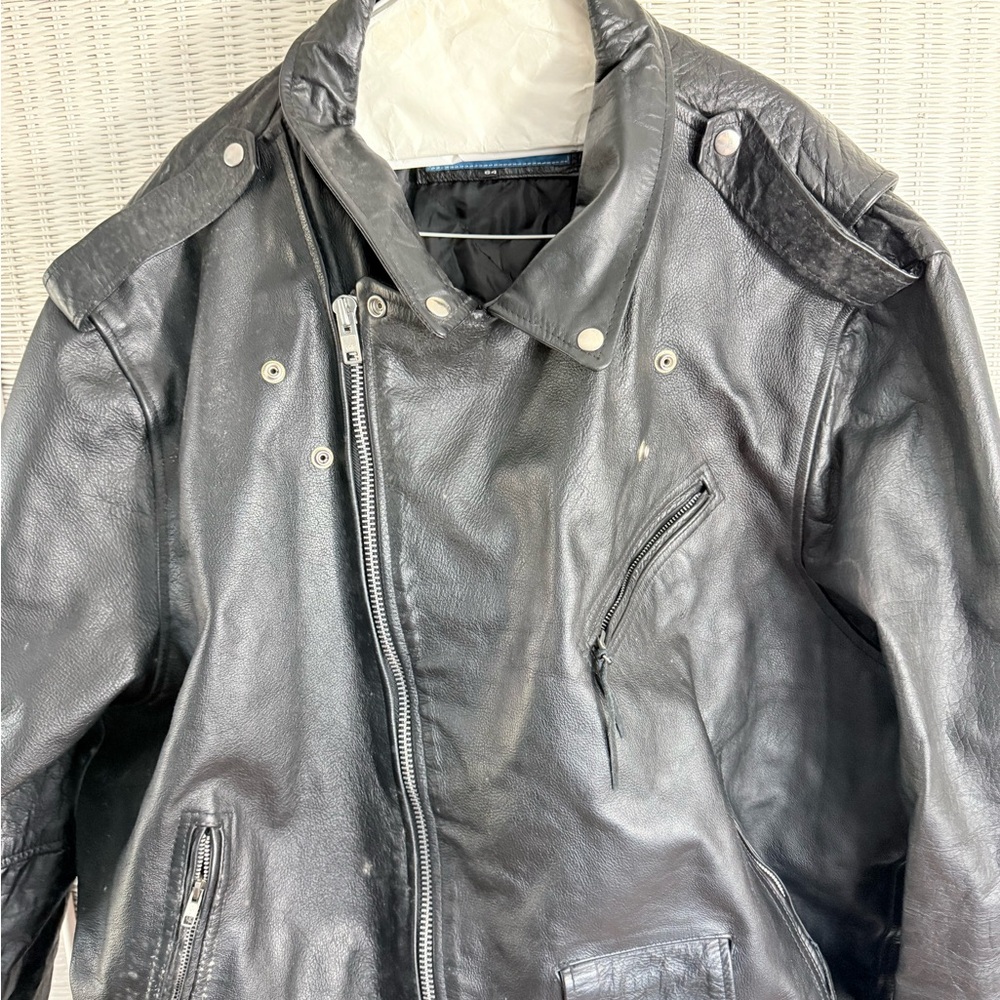 Xelement Men’s Black Leather Heavy Duty Motorcycle Biker Jacket 3XL